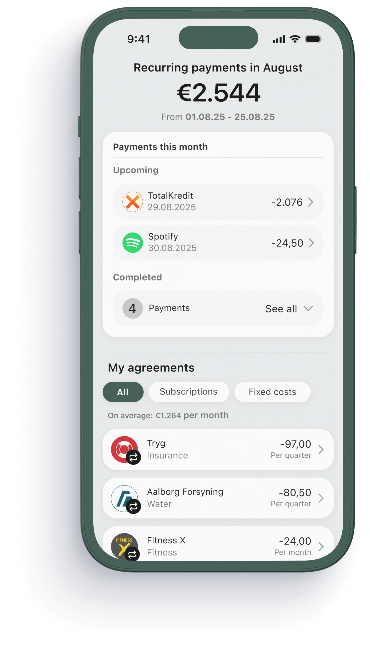 Cashflow forecasting mobile screen