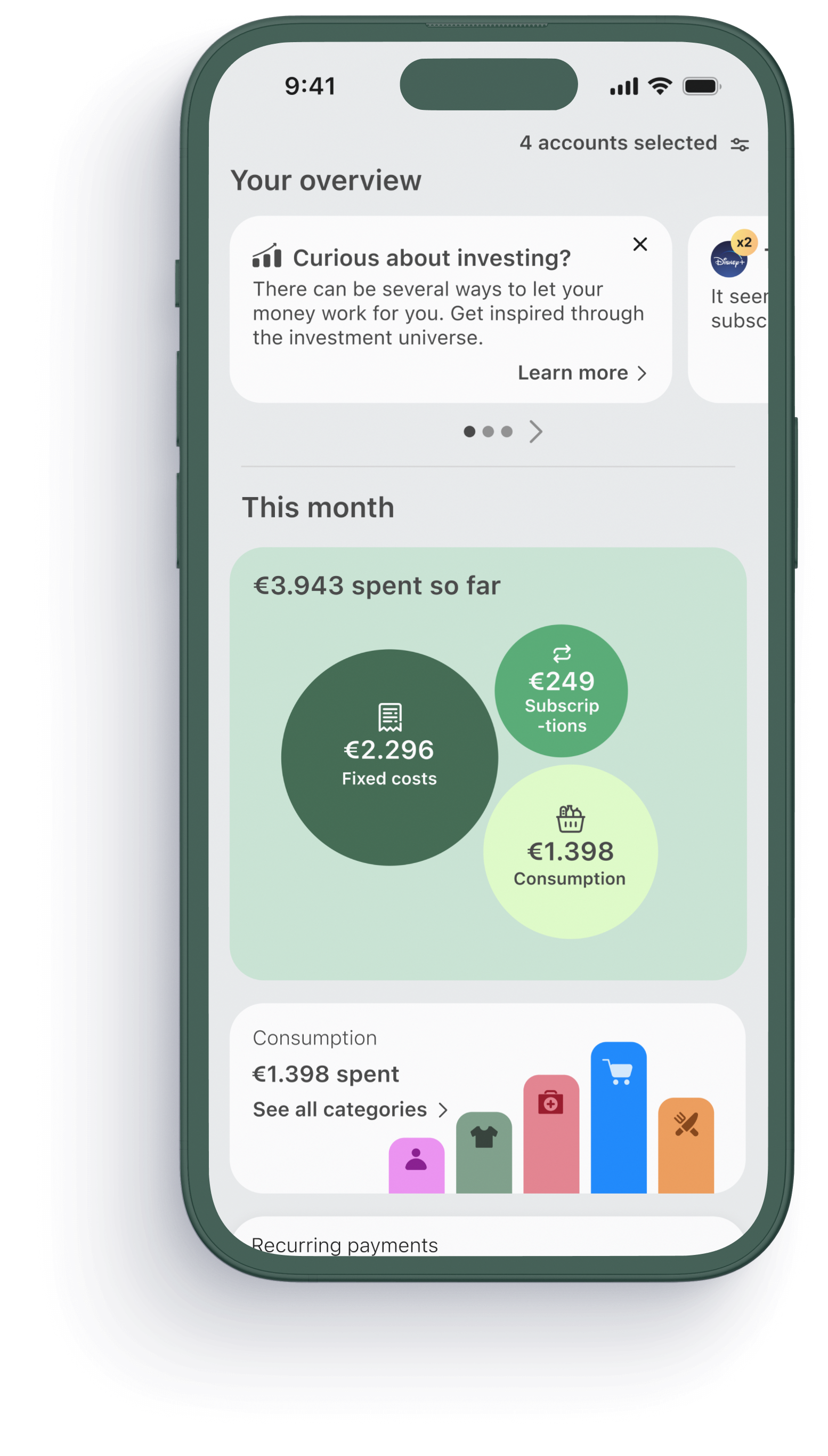 Collaborative finance mobile screens