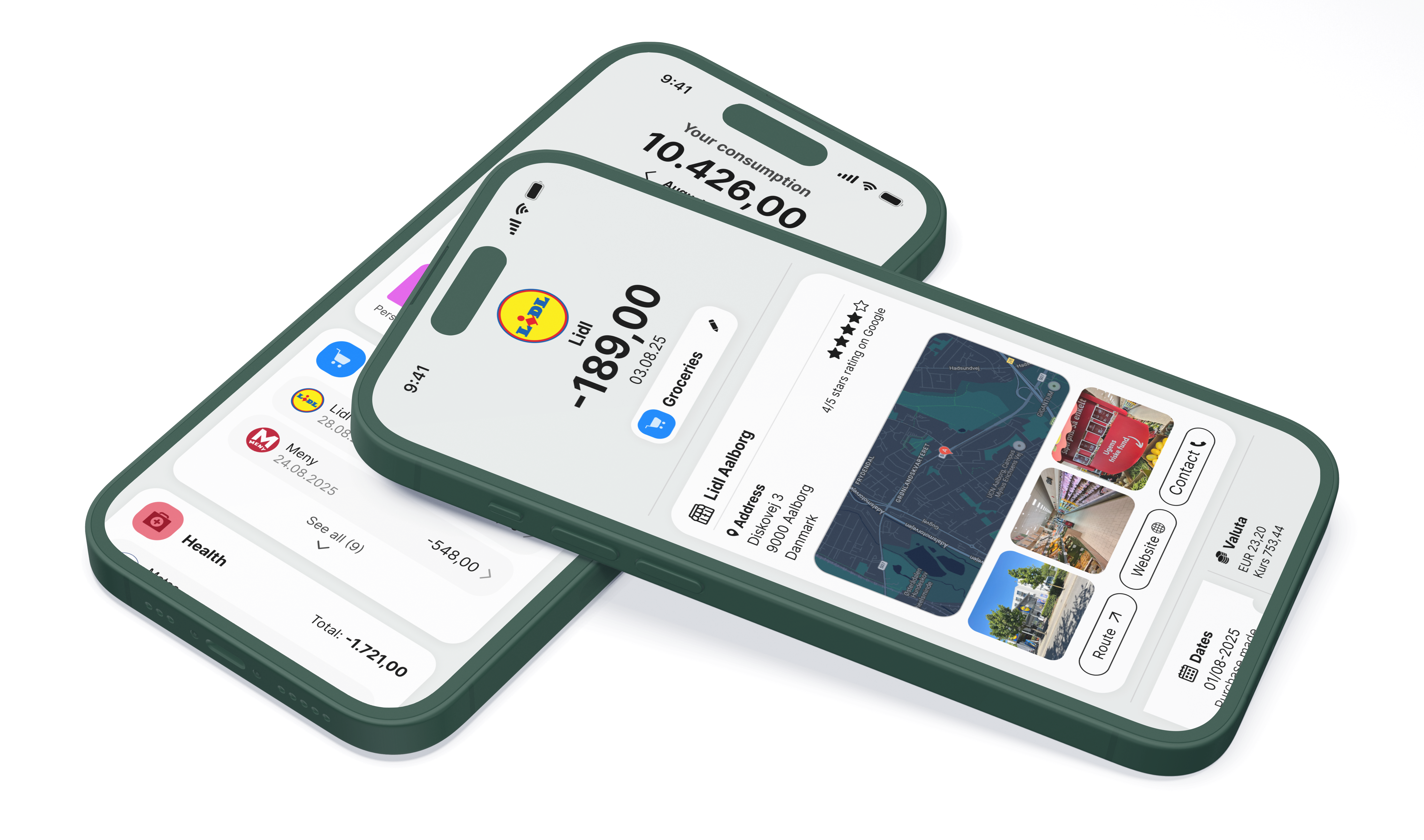 Personal finance and merchant information product screens