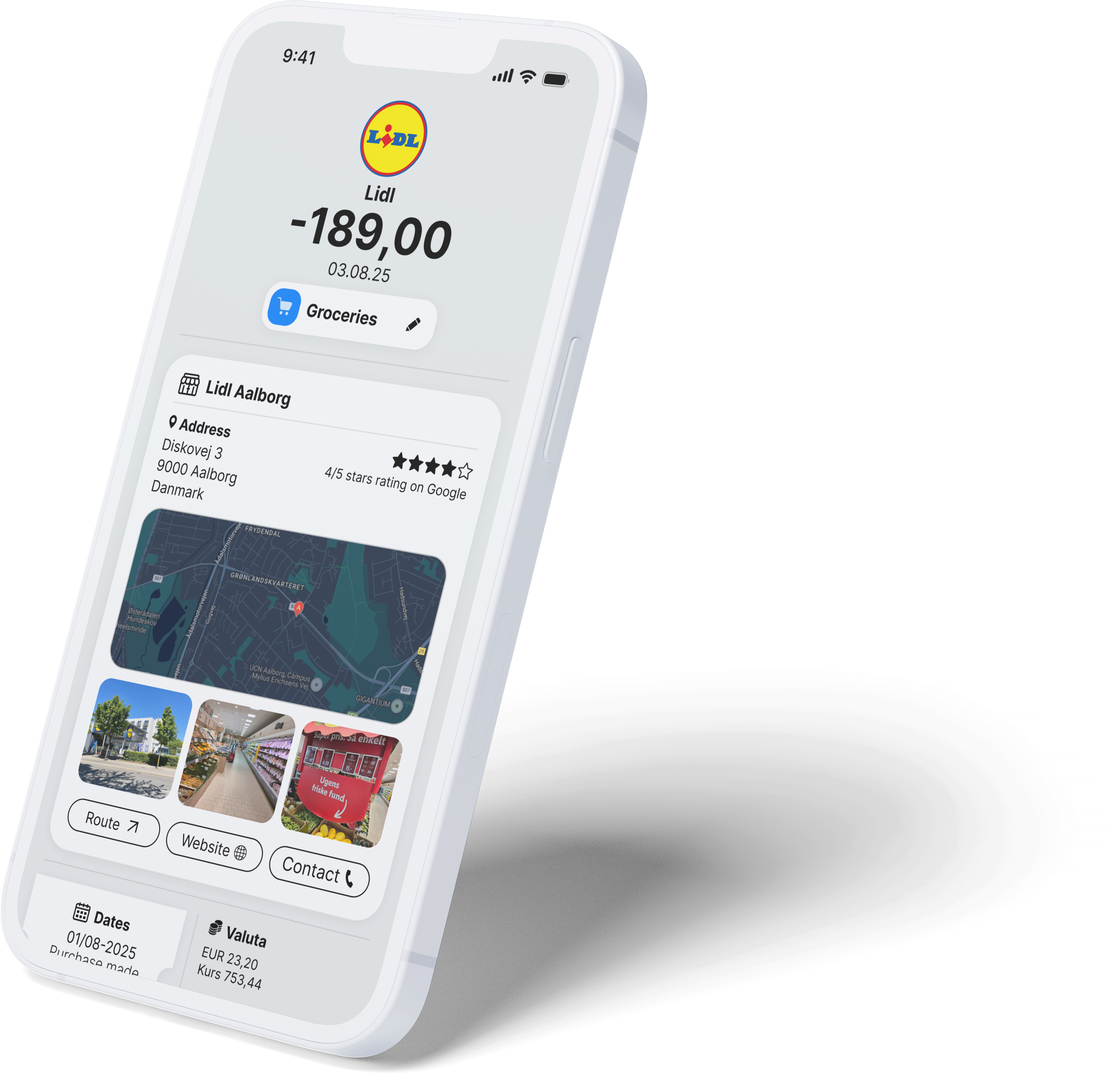 Merchant information mobile screen