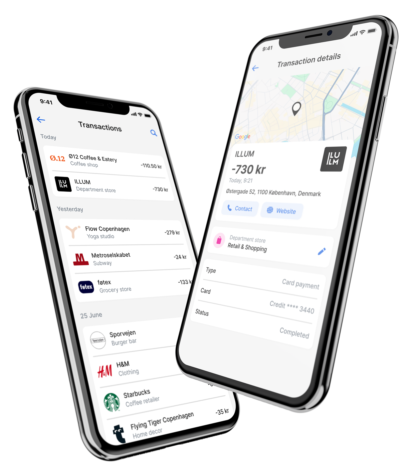 Example of transactions from Danish merchants, enhanced with Snowdrop's MRS API