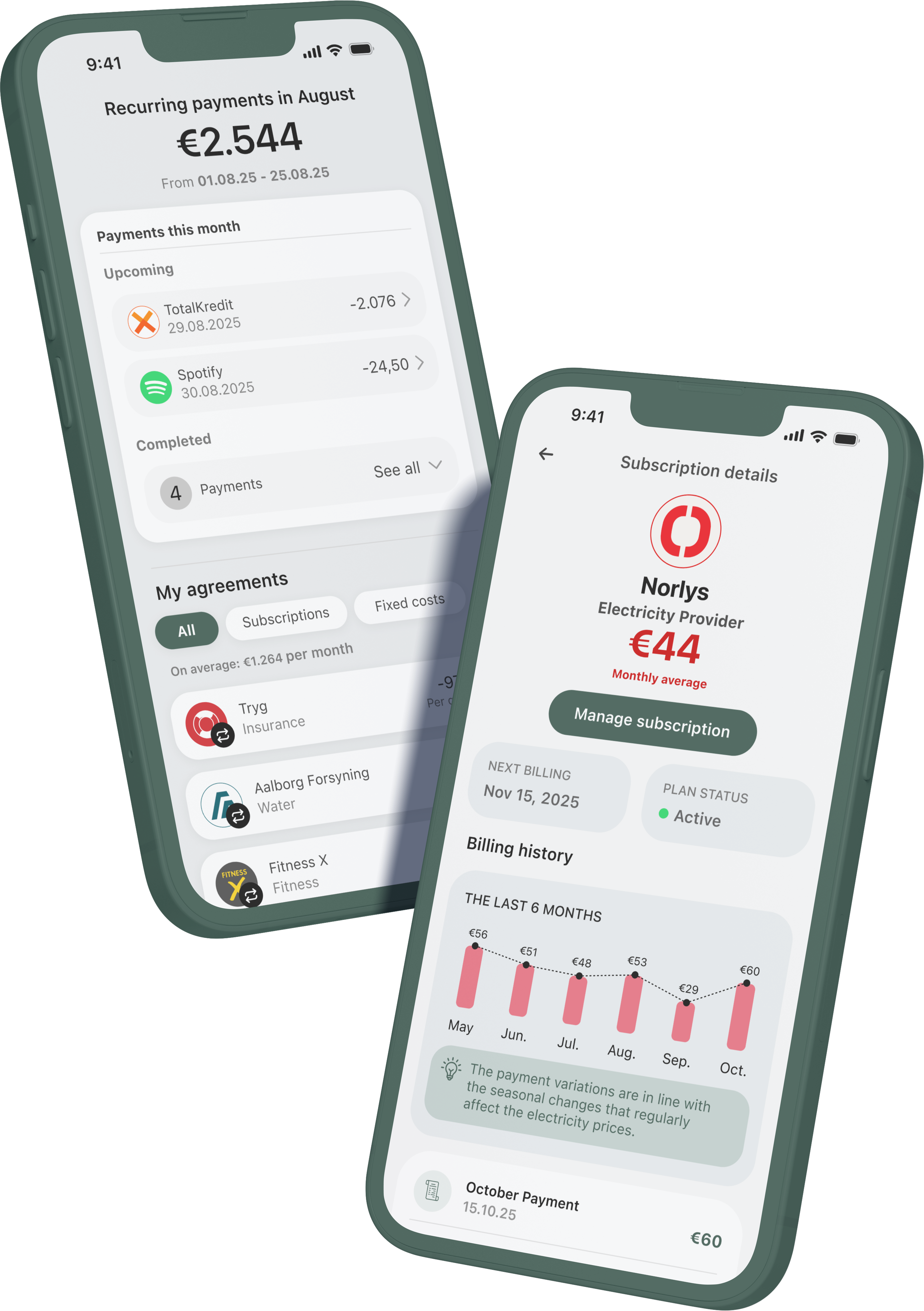 Subscription management app mockup