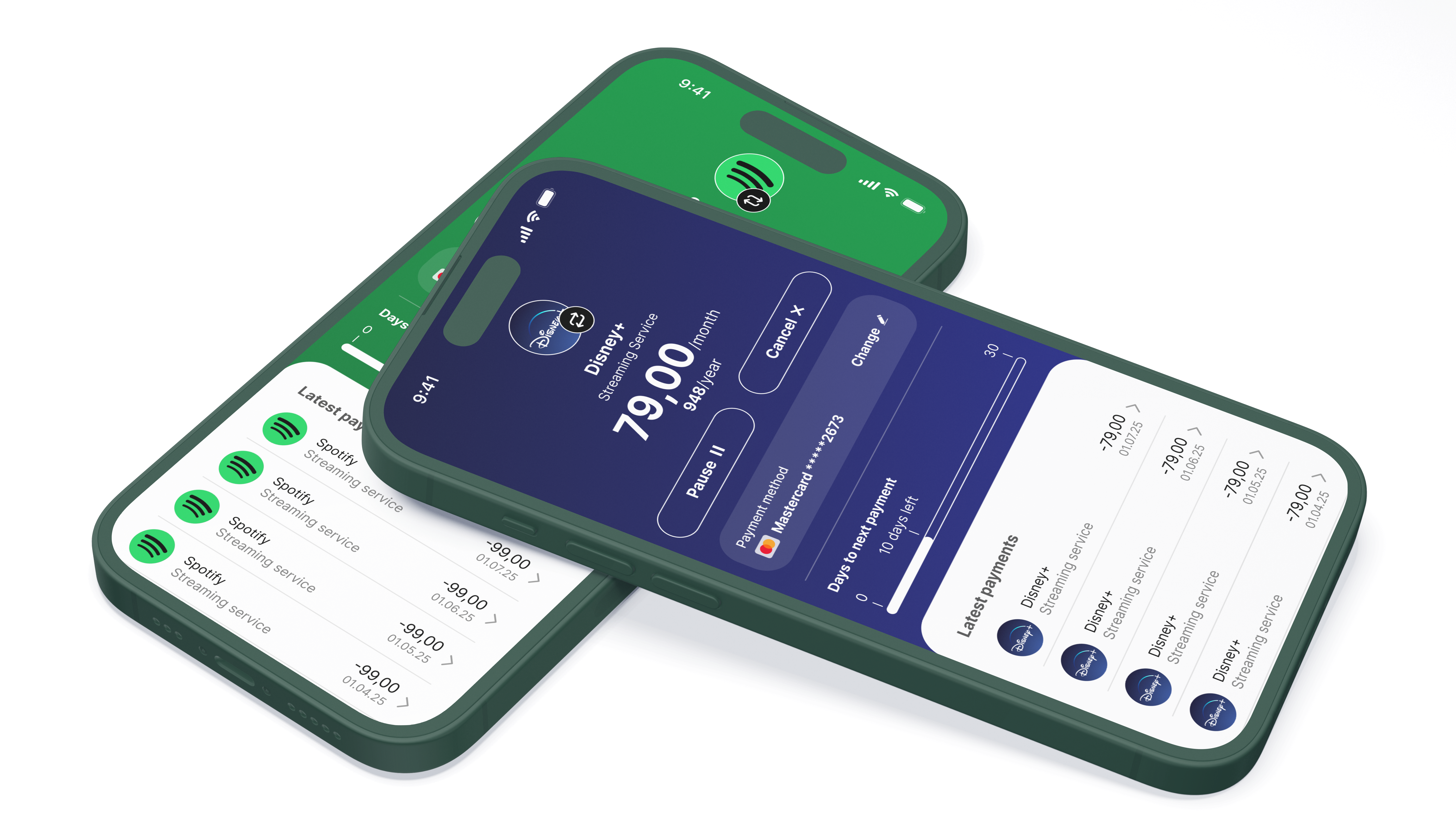 Subscription management mobile screens